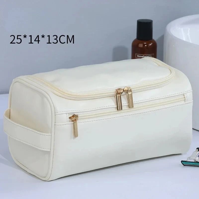 Leather Toiletry Bag With Hanging Hook And Large Storage Compartments 11