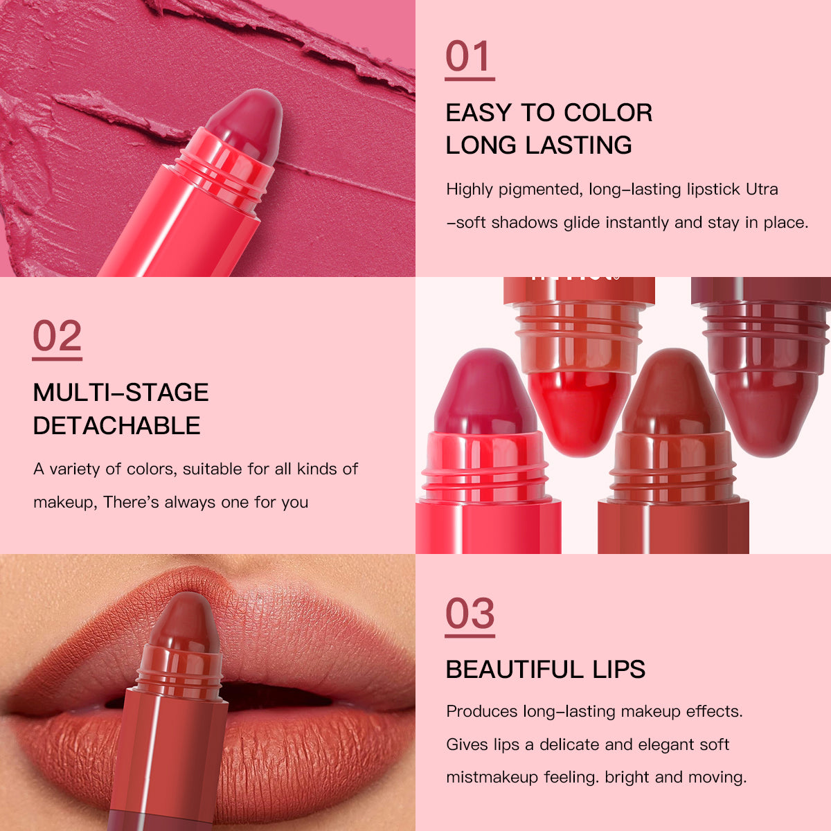 Detachable Lip Crayon Smooth And Silky 4 ColorPiece Lip Stick Portable Lip Cosmetic Perfect For Vac 5