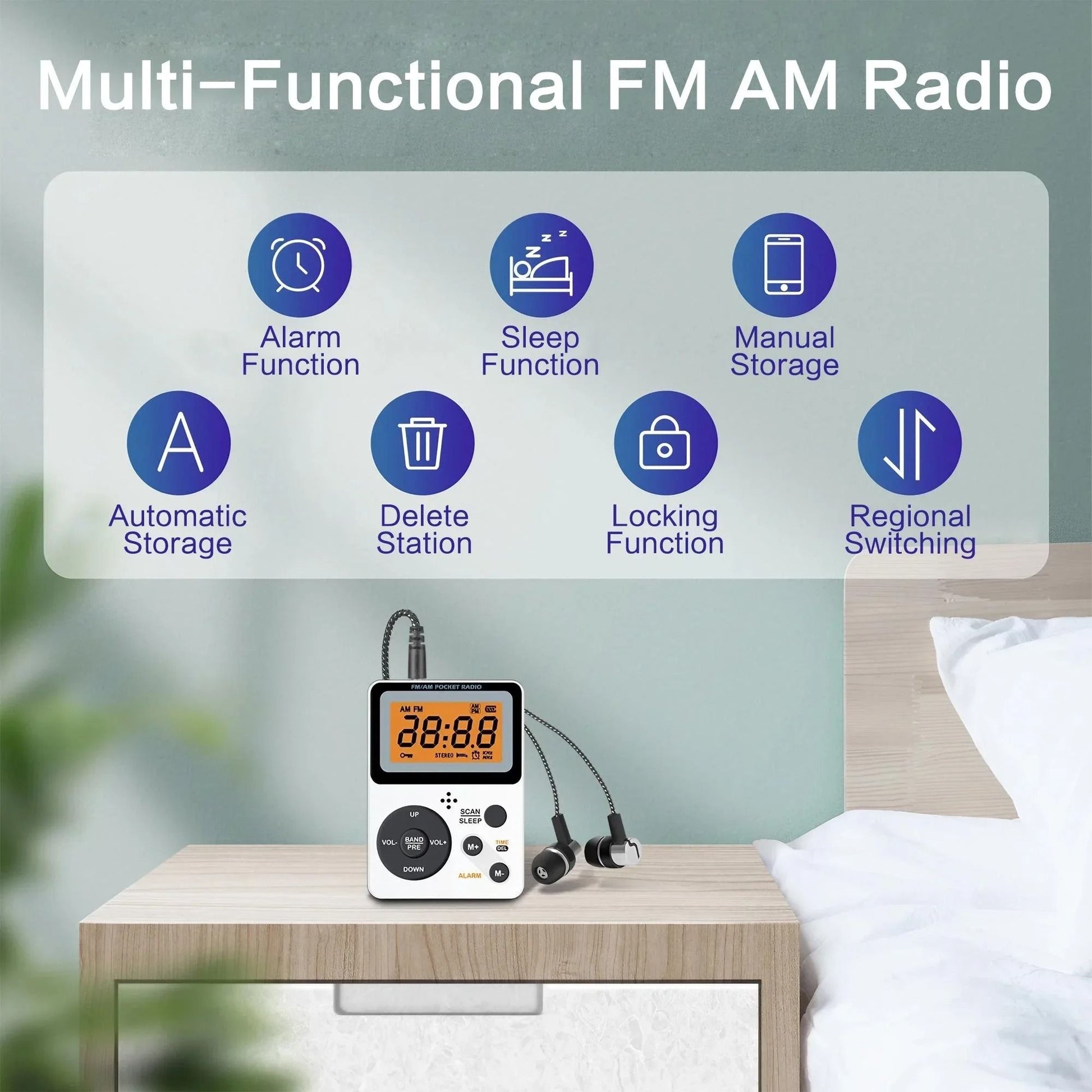 Portable AM FM Radio With LCD Display Earphone Jack Sleep Timer And Alarm 3