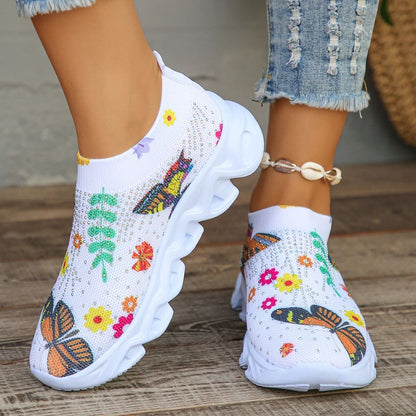 Crystal Floral Knitted Sneakers  Breathable Mesh Lightweight Walking Shoes For Women 5