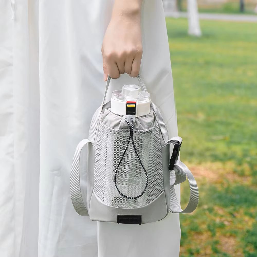 Shoulder Strap Mesh Water Bottle Carrier Bag With Adjustable Crossbody Strap And Front Pocket 1