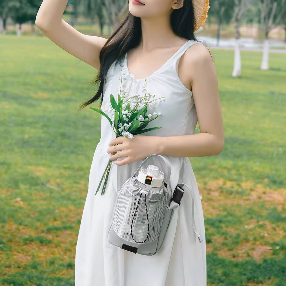 Shoulder Strap Mesh Water Bottle Carrier Bag With Adjustable Crossbody Strap And Front Pocket 2