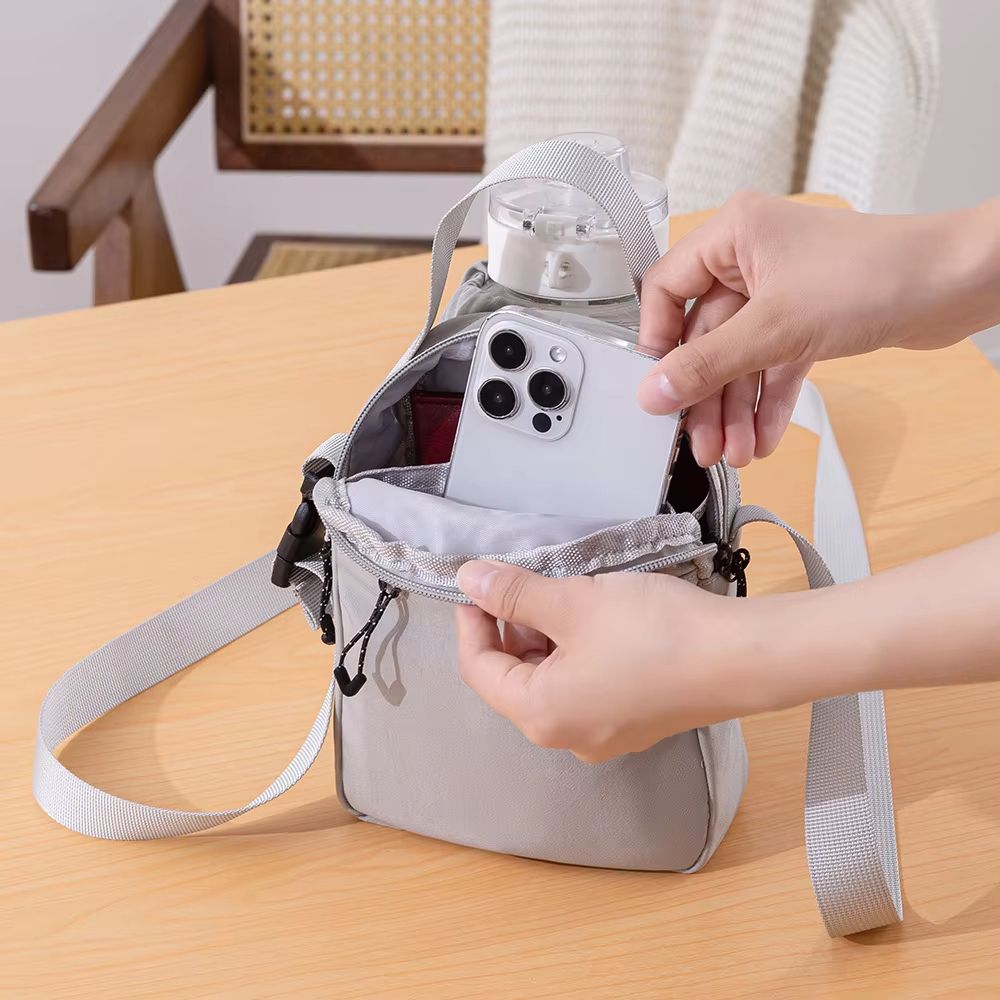 Shoulder Strap Mesh Water Bottle Carrier Bag With Adjustable Crossbody Strap And Front Pocket 3