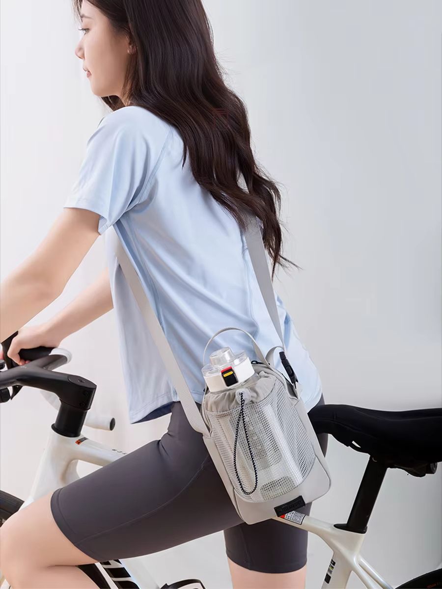 Shoulder Strap Mesh Water Bottle Carrier Bag With Adjustable Crossbody Strap And Front Pocket 4
