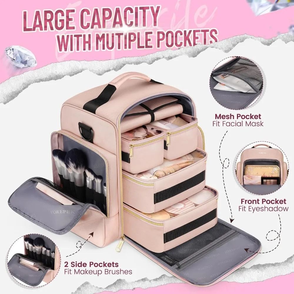 Large Travel Cosmetic Organizer Bag With Removable Storage Boxes And Jewelry Roll 2