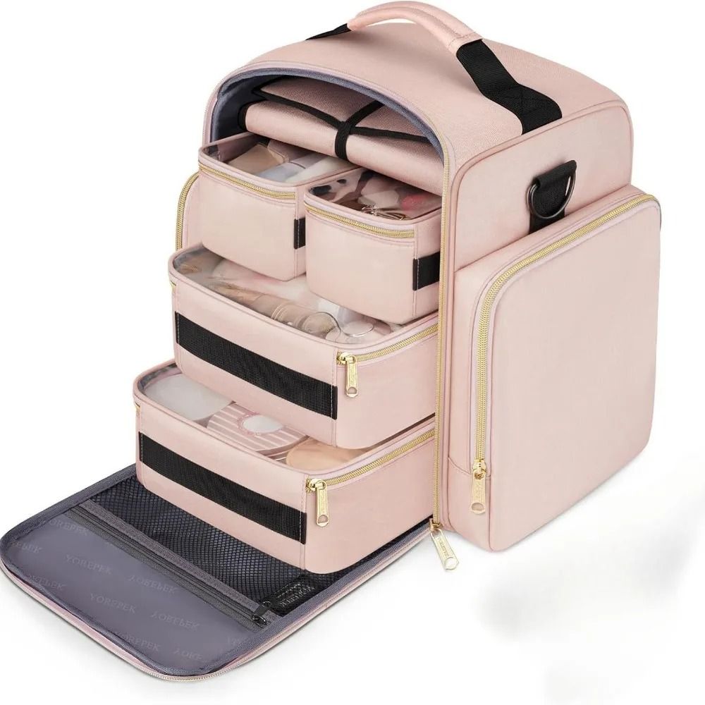Large Travel Cosmetic Organizer Bag With Removable Storage Boxes And Jewelry Roll 6