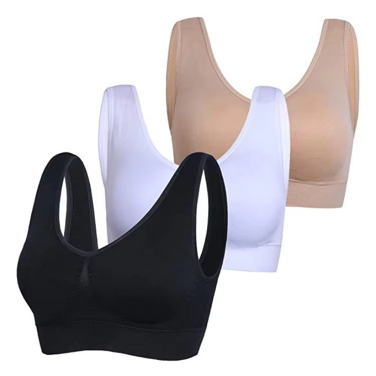 3 Pack Womens Seamless Sports Bra with Removable Pads Wireless Push Up Yoga and Fitness Bra Plus Size