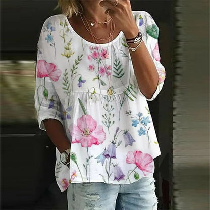 Womens Loose Fit Printed Round Neck Casual Shirt For Holiday And Weekend Wear 9