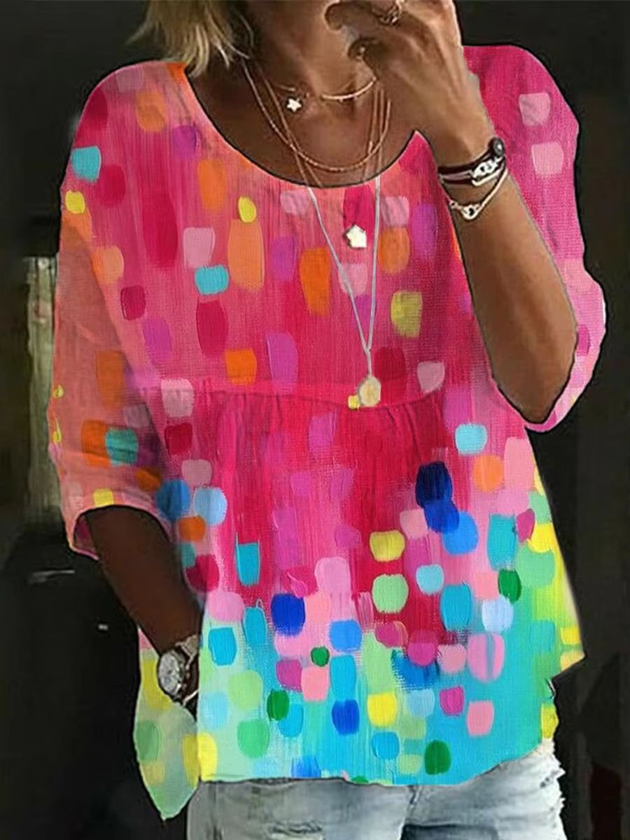 Womens Loose Fit Printed Round Neck Casual Shirt For Holiday And Weekend Wear 2