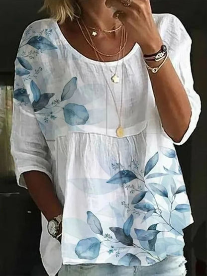 Womens Loose Fit Printed Round Neck Casual Shirt For Holiday And Weekend Wear 3