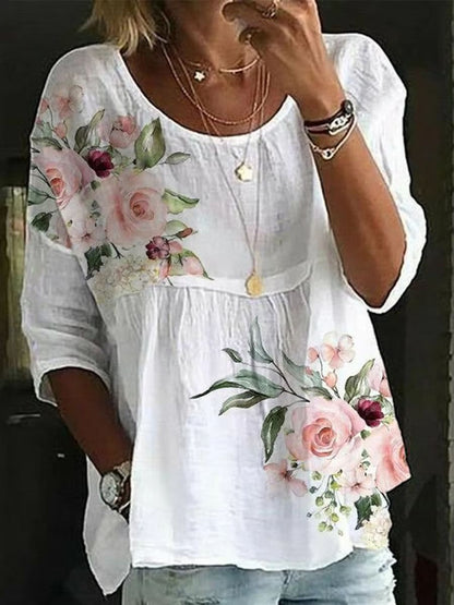 Womens Loose Fit Printed Round Neck Casual Shirt For Holiday And Weekend Wear 8
