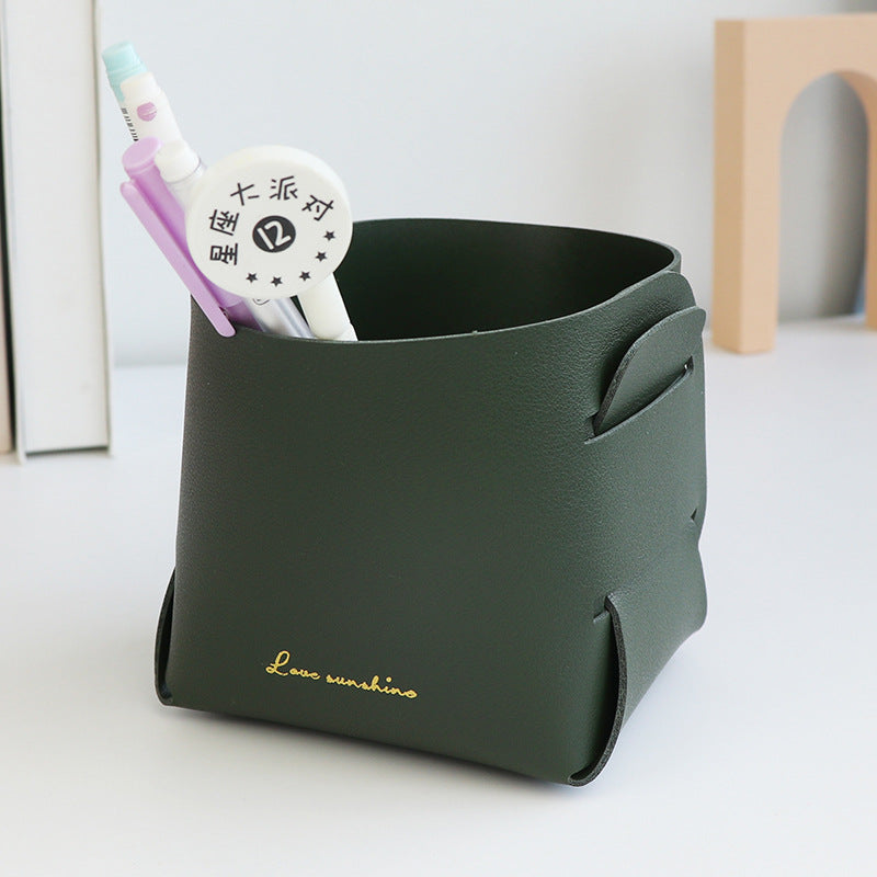 Nordic PU Leather Storage Box, Foldable Desktop Organizer for Keys, Makeup, Jewelry, Stylish Sundry Storage Tray