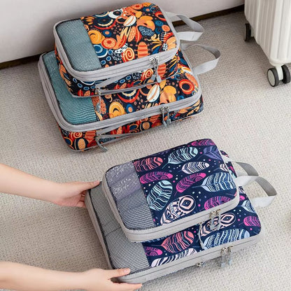 4 Piece Compression Packing Cubes Set Large Capacity Foldable Expandable Travel Storage Bags