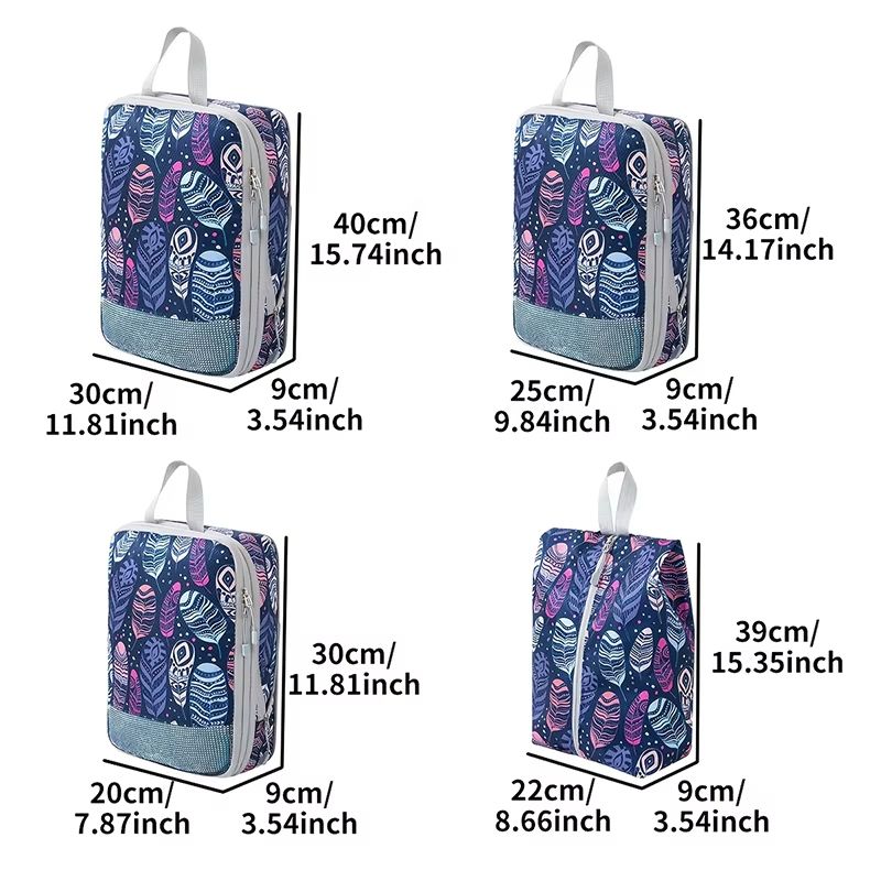 4 Piece Compression Packing Cubes Set Large Capacity Foldable Expandable Travel Storage Bags 2