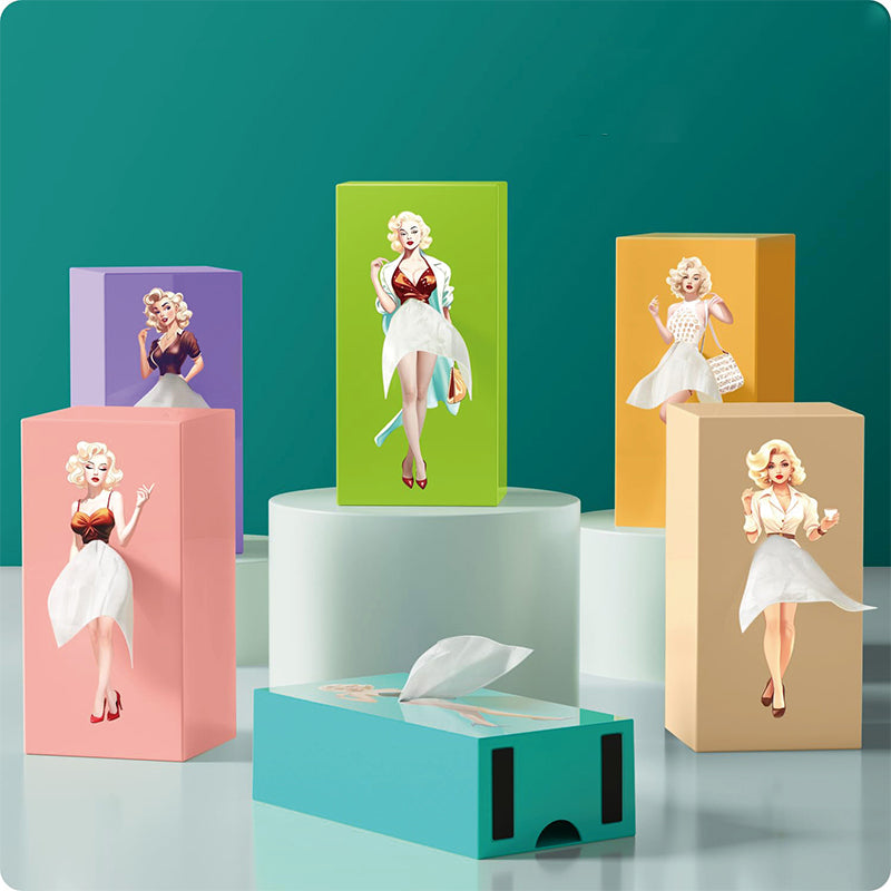Cute Cartoon Anime Girl Tissue Box, Puffy Skirt Girl Face Tissue Holder for Desktop Decorative Ornaments