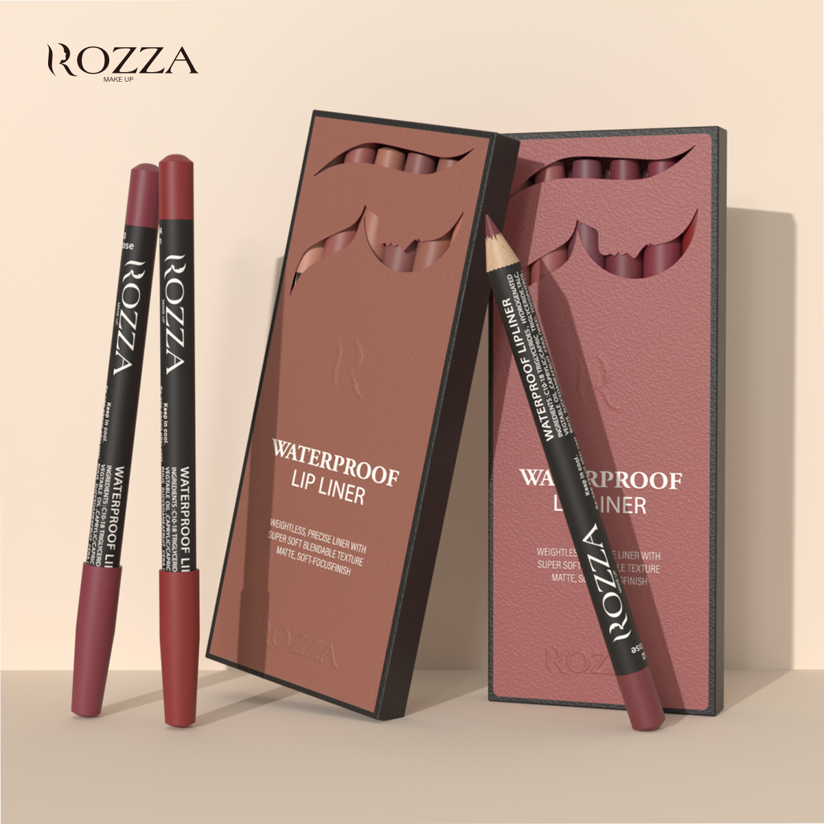 Waterproof Lip Liner Pencil Set, Super Soft Blendable Texture, Weightless Precise Liner, Matte Soft Finish