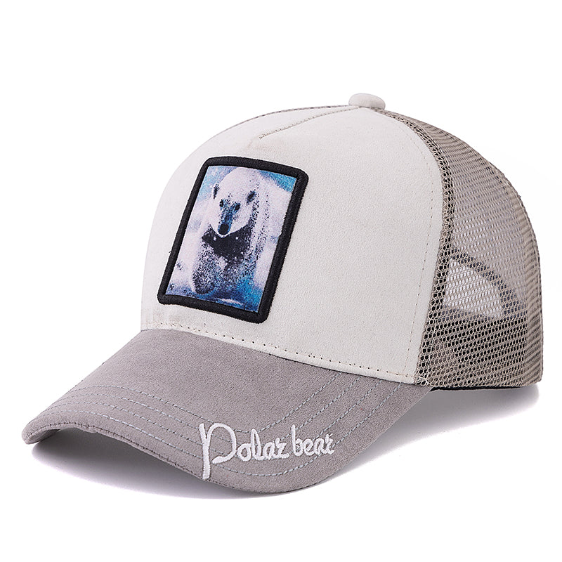 Unisex Trucker Hat Hot Sale Suede Sun Hat With Grizzlies Pattern Patch Summer Animal Baseball Cap F 7