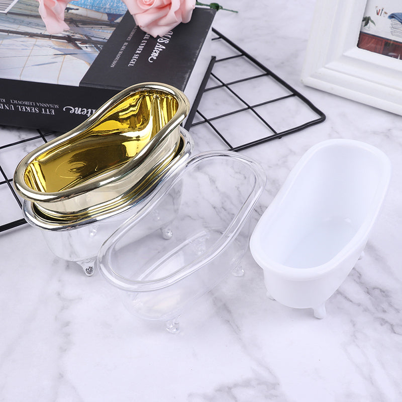Mini Bathtub Makeup Organizer, Gold Silver Soap Jewelry Storage Box, Desktop Sundry Storage Case for Small Accessories