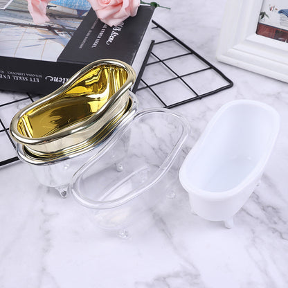 Mini Bathtub Makeup Organizer, Gold Silver Soap Jewelry Storage Box, Desktop Sundry Storage Case for Small Accessories