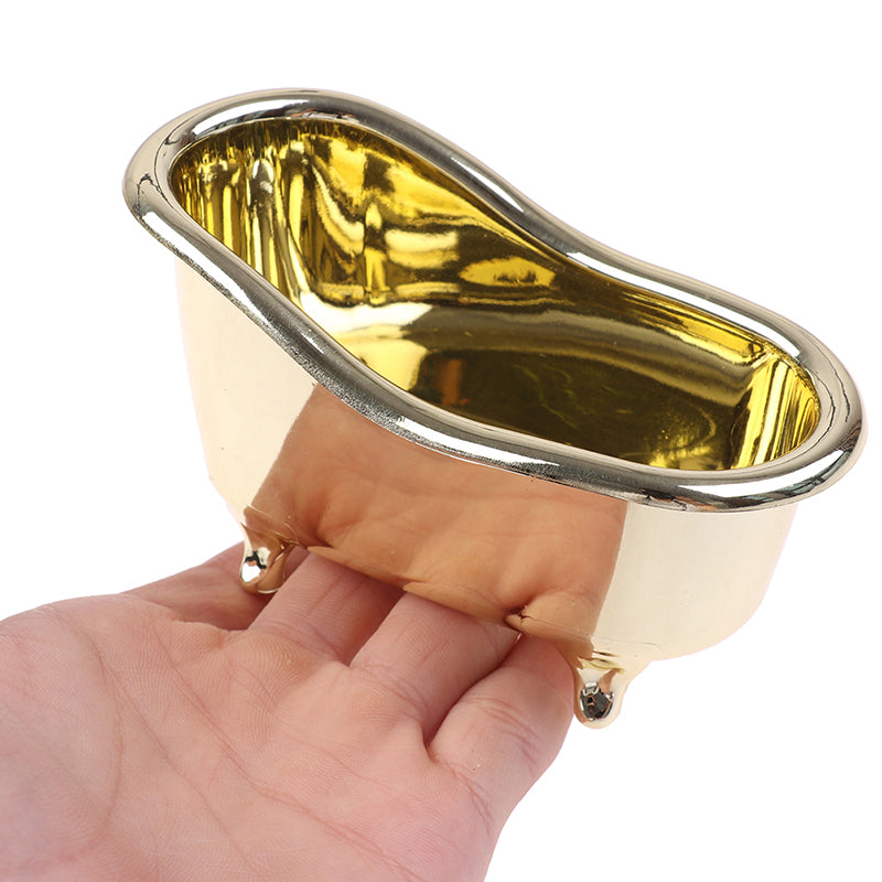 Mini Bathtub Makeup Organizer, Gold Silver Soap Jewelry Storage Box, Desktop Sundry Storage Case for Small Accessories