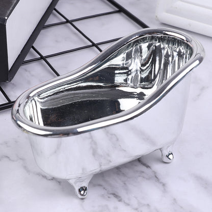 Mini Bathtub Makeup Organizer, Gold Silver Soap Jewelry Storage Box, Desktop Sundry Storage Case for Small Accessories