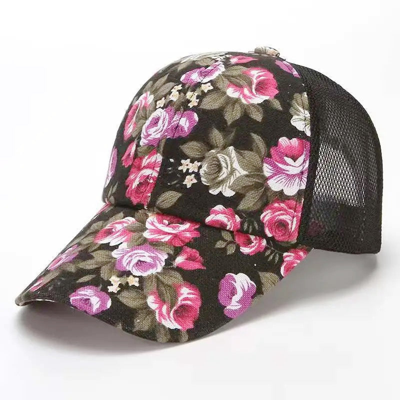 Womens Fashion Summer Cap, Floral Print Trucker Hat Outdoor Streetwear Cap, Female Baseball Cap for Travel
