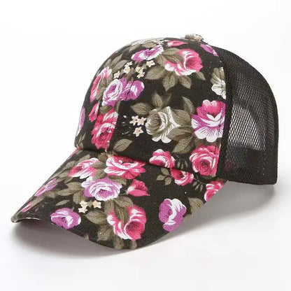 Womens Fashion Summer Cap, Floral Print Trucker Hat Outdoor Streetwear Cap, Female Baseball Cap for Travel