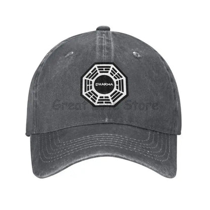 Dharma Initiative Logo Cowboy Hat, Vintage Adjustable Washed Cotton Golf Hat, Summer Sun Visor Baseball Caps for Men