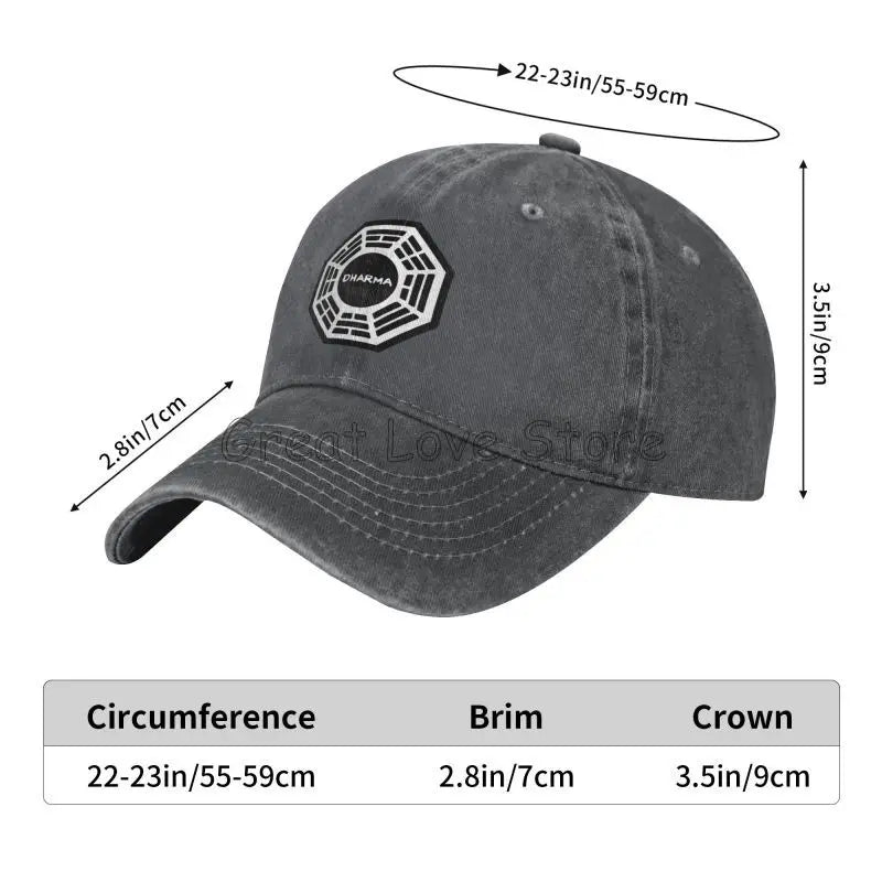 Dharma Initiative Logo Cowboy Hat, Vintage Adjustable Washed Cotton Golf Hat, Summer Sun Visor Baseball Caps for Men