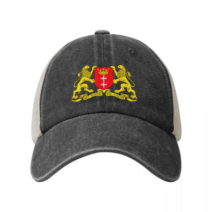 Gdansk Poland Coat of Arms Cowboy Mesh Baseball Cap, Stylish Trucker Cap for Women, Men Adjustable Outdoor Hat