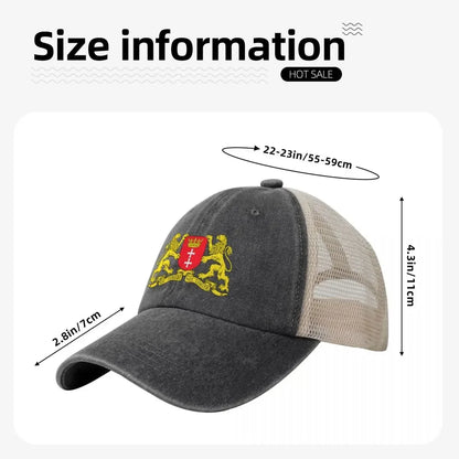 Gdansk Poland Coat of Arms Cowboy Mesh Baseball Cap, Stylish Trucker Cap for Women, Men Adjustable Outdoor Hat