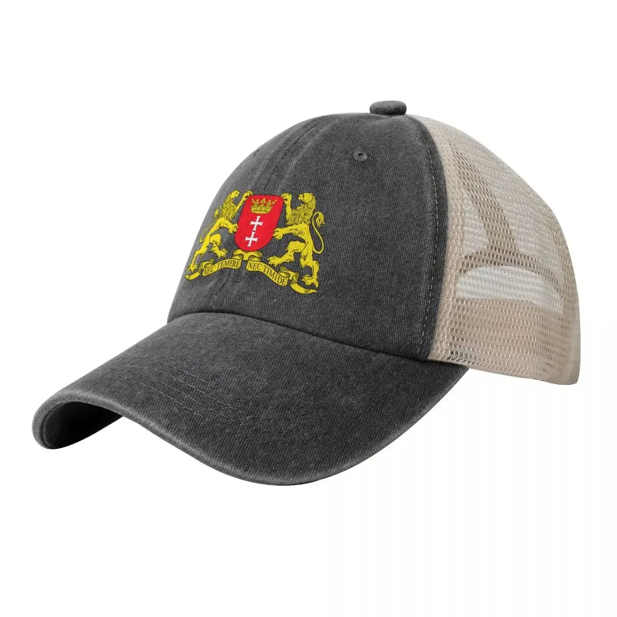 Gdansk Poland Coat of Arms Cowboy Mesh Baseball Cap, Stylish Trucker Cap for Women, Men Adjustable Outdoor Hat