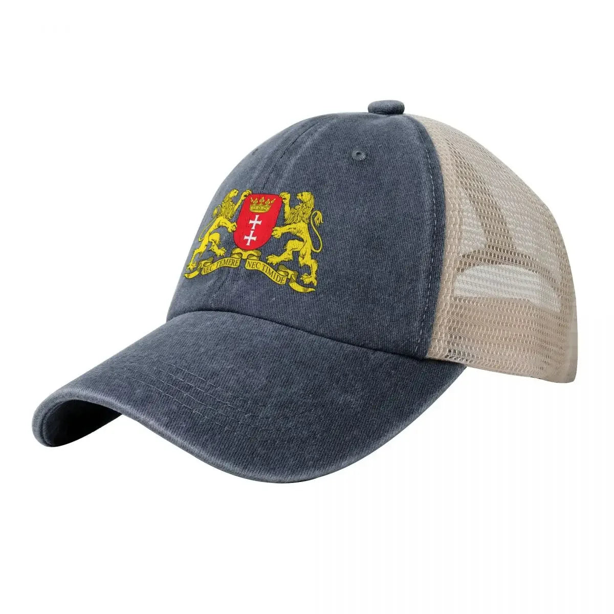 Gdansk Poland Coat of Arms Cowboy Mesh Baseball Cap, Stylish Trucker Cap for Women, Men Adjustable Outdoor Hat
