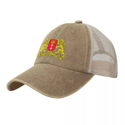 Gdansk Poland Coat of Arms Cowboy Mesh Baseball Cap, Stylish Trucker Cap for Women, Men Adjustable Outdoor Hat