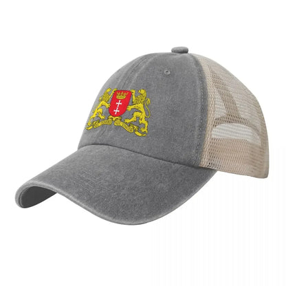 Gdansk Poland Coat of Arms Cowboy Mesh Baseball Cap, Stylish Trucker Cap for Women, Men Adjustable Outdoor Hat