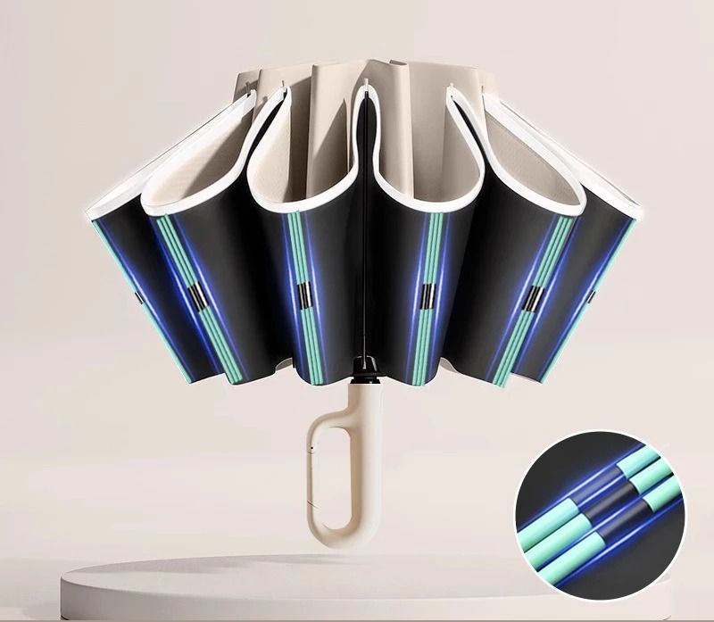 Automatic Reverse Folding Umbrella With Reflective Stripe For Windproof Use 7