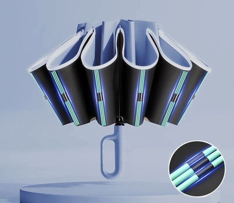 Automatic Reverse Folding Umbrella With Reflective Stripe For Windproof Use 8