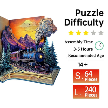 Unique Train In A Book Wooden Jigsaw Puzzle Modern Art Home Decor 1