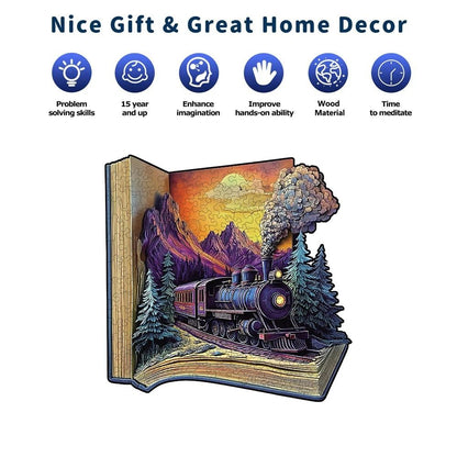 Unique Train In A Book Wooden Jigsaw Puzzle Modern Art Home Decor 3
