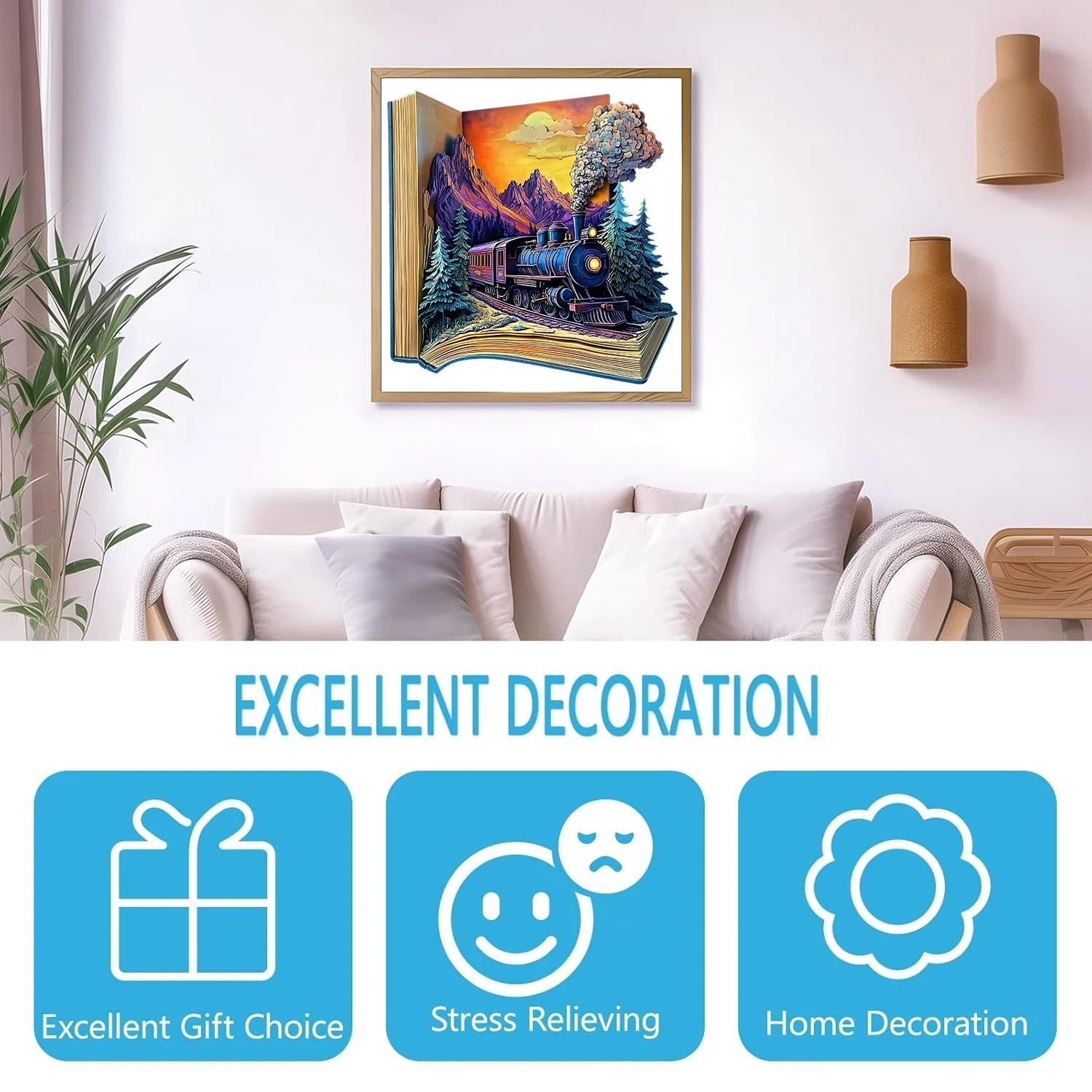 Unique Train In A Book Wooden Jigsaw Puzzle Modern Art Home Decor 5
