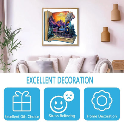 Unique Train In A Book Wooden Jigsaw Puzzle Modern Art Home Decor 5