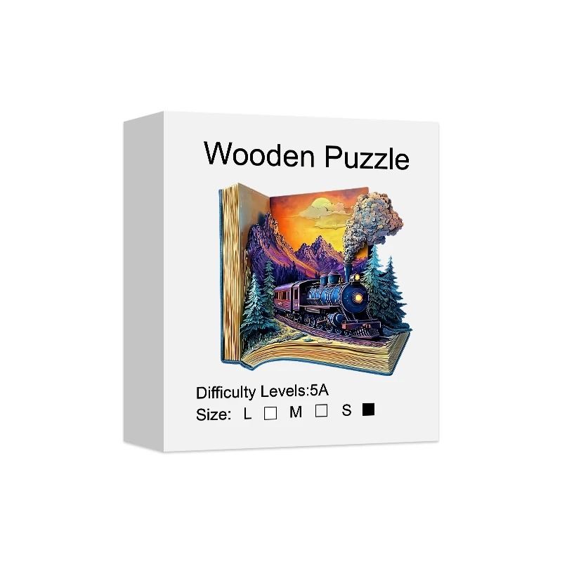 Unique Train In A Book Wooden Jigsaw Puzzle Modern Art Home Decor 7