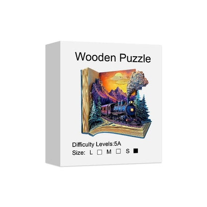 Unique Train In A Book Wooden Jigsaw Puzzle Modern Art Home Decor 7