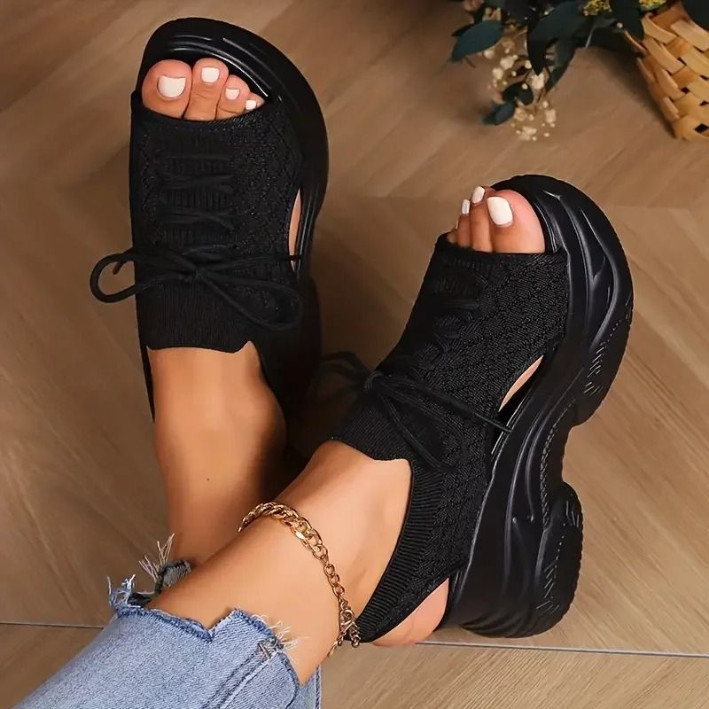 Women Round Toe Wedge Lace Up Casual Sneakers Breathable Nonslip Thick Sole 7