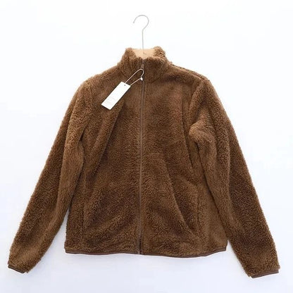 Womens Winter Warm Double Sided Fleece Coat With Reversible Velvet Coral And Polar Fleece 10