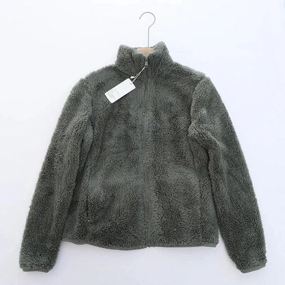 Womens Winter Warm Double Sided Fleece Coat With Reversible Velvet Coral And Polar Fleece 11