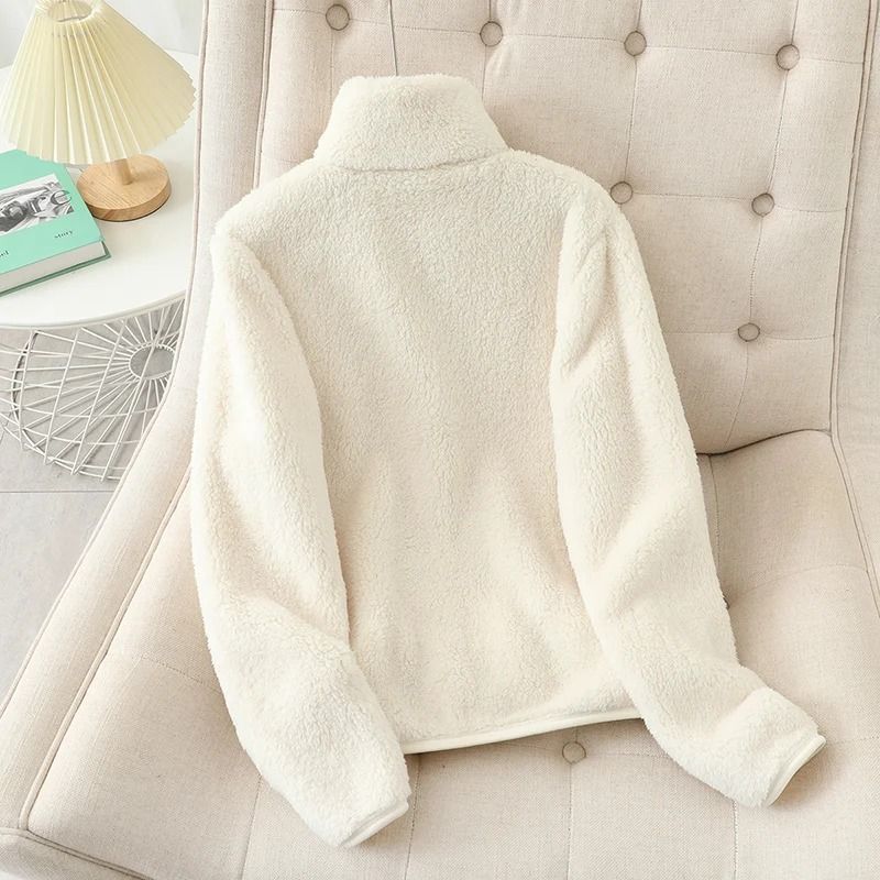 Womens Winter Warm Double Sided Fleece Coat With Reversible Velvet Coral And Polar Fleece 1