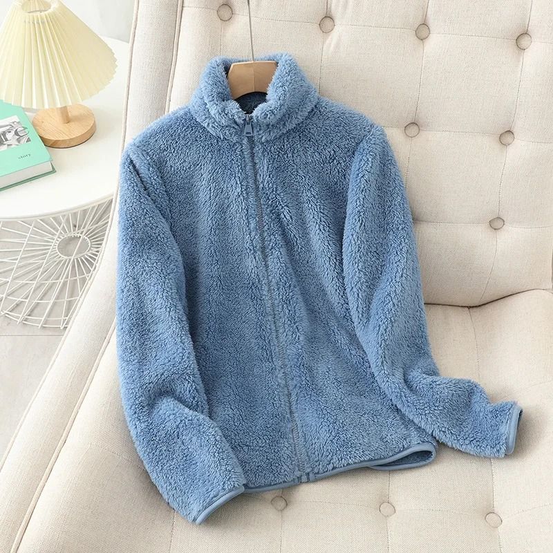 Womens Winter Warm Double Sided Fleece Coat With Reversible Velvet Coral And Polar Fleece 2