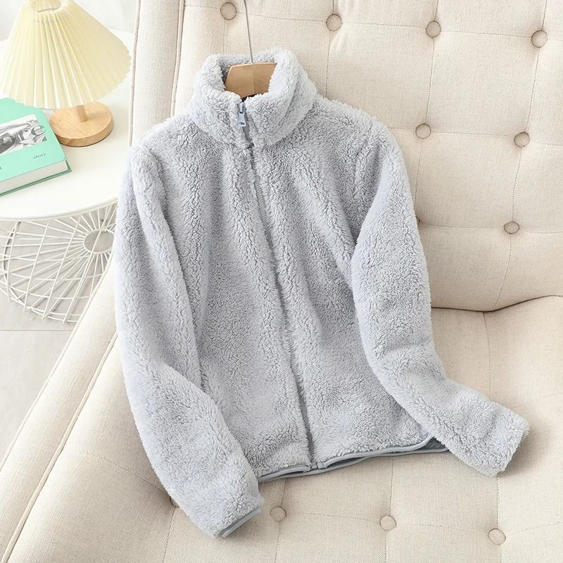 Womens Winter Warm Double Sided Fleece Coat With Reversible Velvet Coral And Polar Fleece 3