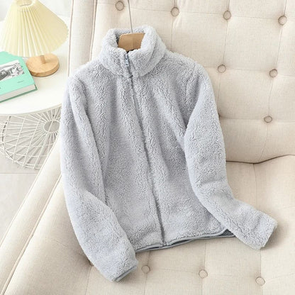 Womens Winter Warm Double Sided Fleece Coat With Reversible Velvet Coral And Polar Fleece 3